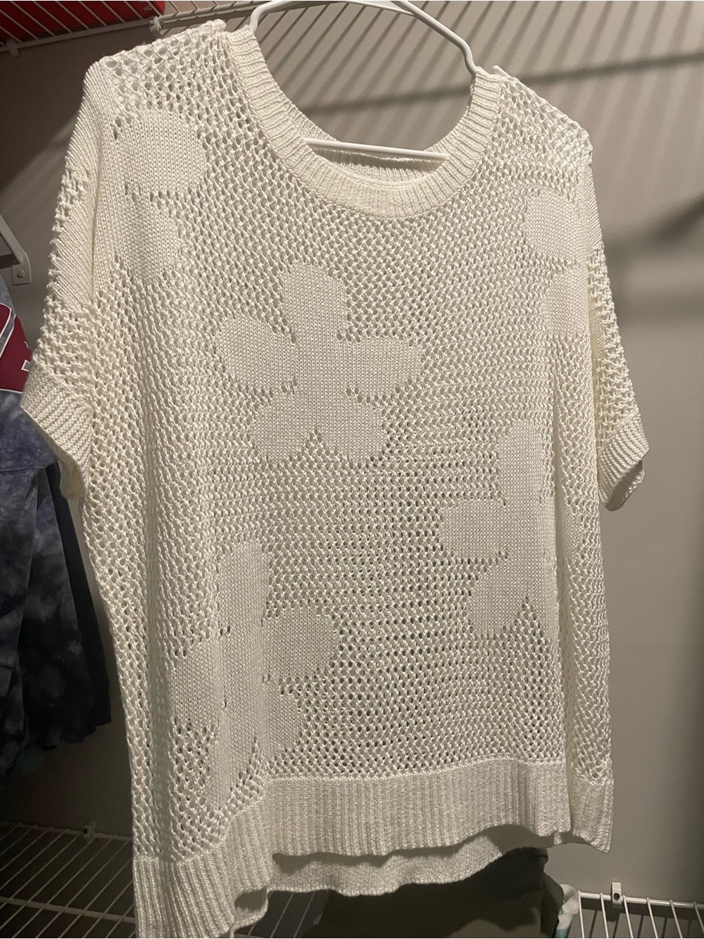 Cream Open-Knit Floral Sweater Top - Women